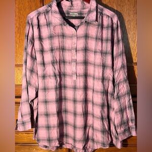 Falls Creek Button Down Relaxed Fit Pullover V-neck Plaid Long Sleeve top